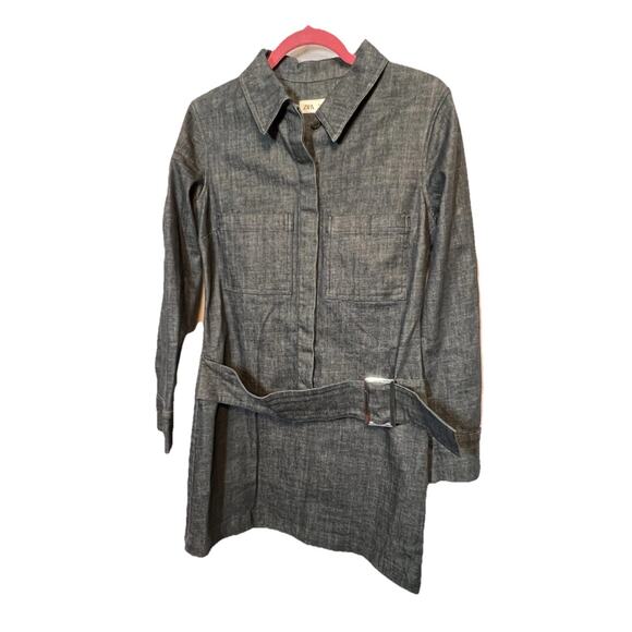 Zara Dresses & Skirts - Zara Denim Blue Belted Dress Size M Blue